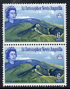 St Kitts-Nevis 1963 Mt Misery Crater 6c unmounted mint with 'broken serif to N' in pair with normal, SG 135var, stamps on , stamps on  stamps on volcanoes     mountains