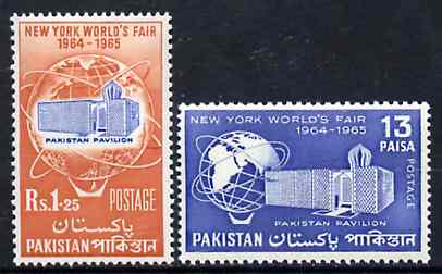 Pakistan 1964 New York World's Fair set of 2 unmounted mint, SG 213-14*, stamps on expo, stamps on trade fair