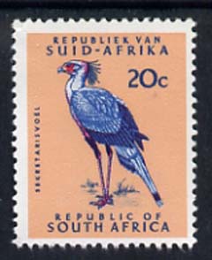 South Africa 1964 Secretary Bird 20c (Redrawn & wmk'd) unmounted mint, SG 249*, stamps on , stamps on  stamps on birds