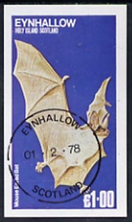 Eynhallow 1978 Mouse Eared Bat imperf souvenir sheet (Â£1 value) cto used, stamps on , stamps on  stamps on bats    mammals