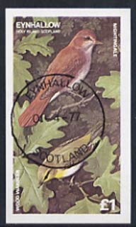 Eynhallow 1977 Wood Warbler imperf souvenir sheet (£1 value) cto used, stamps on birds    warbler
