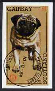 Gairsay 1984 Rotary -Dogs (Pug) imperf souvenir sheet (£1 value) cto used, stamps on animals    dogs   rotary   pug