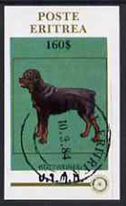 Eritrea 1984 Rotary - Dogs (Rottweiler) imperf souvenir sheet ($160 value) cto used, stamps on , stamps on  stamps on animals      dogs     rotary   rottweiler