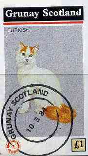 Grunay 1984 Rotary - Domestic Cats (Turkish) imperf souvenir sheet (£1 value) cto used, stamps on animals      cats     rotary  