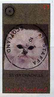 Staffa 1984 Rotary - Domestic Cats (Silver Chinchilla) imperf souvenir sheet (£1 value) cto used, stamps on animals      cats     rotary  