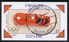 Eynhallow 1984 Los Angeles Olympic Games (Bob Sled) imperf souvenir sheet (£1 value) cto used, stamps on olympics    bobsled