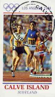 Calve Island 1984 Los Angeles Olympic Games (Running) imperf souvenir sheet (£1 value) cto used, stamps on olympics    running