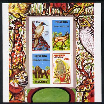 Nigeria 1990 Wildlife (Birds & animals) unmounted mint m/sheet imperf from limited printing, stamps on animals  birds  varieties