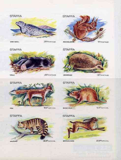 Staffa 1973 Wildlife complete imperf set of 8 values unmounted mint, stamps on , stamps on  stamps on animals    seal    squirrel     mole      hedgehogs      fox      vole      wildcat     hare     dogs, stamps on  stamps on  fox , stamps on  stamps on foxes, stamps on  stamps on  