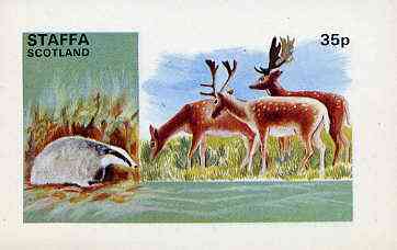 Staffa 1973 Wildlife (Badger & Deer) imperf souvenir sheet 35p value unmounted mint, stamps on , stamps on  stamps on animals, stamps on  stamps on badger, stamps on  stamps on deer