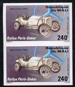 Mali 1983 Paris-Dakar Rally 240f (1914 Mercedes) imperf pair from limited printing, unmounted mint as SG 977*, stamps on cars  sport  transport    mercedes