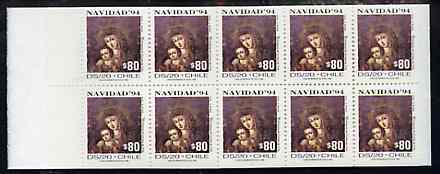 Chile 1994 800p Christmas booklet containing pane of 10 x 80p Madonna & Child Discount stamps (SG 1596), stamps on , stamps on  stamps on christmas