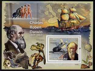 Guinea - Bissau 2009 Charles Darwin perf s/sheet unmounted mint Michel BL685, stamps on personalities, stamps on ships, stamps on dinosaurs, stamps on fossils, stamps on shells, stamps on , stamps on darwin