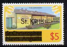 St Kitts 1980 Brewery $5 from opt'd def set, SG 40A unmounted mint*, stamps on drink    alcohol, stamps on beer