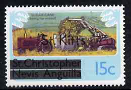 St Kitts 1980 Sugar Cane Harvesting 15c from opt'd def set, SG 32A unmounted mint*, stamps on , stamps on  stamps on sugar    agriculture    tractor