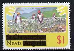 Nevis 1980 Cotton Picking $1 from opt'd def set, SG 47 unmounted mint*, stamps on , stamps on  stamps on cotton    textiles