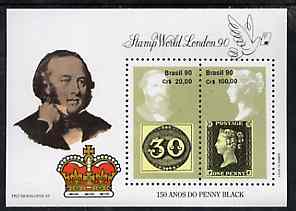 Brazil 1990 'Stampworld '90' International Stamp Exhibition (150 years of Penny Black) perf m/sheet unmounted mint, SG 2426, stamps on stamp exhibitions     rowland hill, stamps on stamp on stamp, stamps on   stamp centenary, stamps on stamponstamp