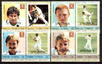 Tuvalu - Niutao 1985 Cricketers (Leaders of the World) set of 8 opt'd SPECIMEN unmounted mint, stamps on cricket  sport