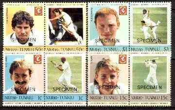 Tuvalu - Niutao 1985 Cricketers (Leaders of the World) set of 8 opt'd SPECIMEN unmounted mint, stamps on , stamps on  stamps on cricket  sport