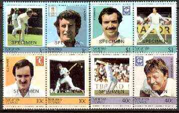 Tuvalu - Nanumea 1984 Cricketers (Leaders of the World) set of 8 opt'd SPECIMEN unmounted mint, stamps on , stamps on  stamps on cricket  sport