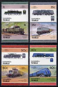 Tuvalu - Nanumea 1985 Locomotives #2 (Leaders of the World) set of 8 opt'd SPECIMEN unmounted mint, stamps on , stamps on  stamps on railways