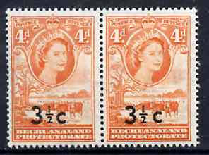 Bechuanaland 1961 Decimal Surcharge 3.5c on 4d (BaoBab Tree & Cattle) with type I wide surch in unmounted mint marginal pair with normal, SG 161/b, stamps on , stamps on  stamps on trees     cattle     bovine