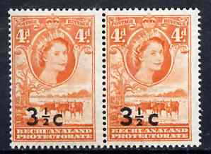 Bechuanaland 1961 Decimal Surcharge 3.5c on 4d (BaoBab Tree & Cattle) with type II wide surch in unmounted mint marginal pair with normal, SG 161a & c, stamps on , stamps on  stamps on trees     cattle     bovine