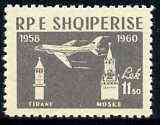 Albania 1960 Tirana-Moscow Jet Air Service 11L50 grey unmounted mint, Mi 614, stamps on aviation      clocks