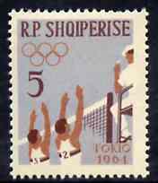 Albania 1963 Olympic Games 5L Volleyball unmounted mint, Mi 749, stamps on , stamps on  stamps on volleyball