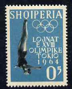 Albania 1962 Tokyo Olympics 0L50 Diving unmounted mint, Mi 657, stamps on diving