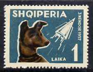 Albania 1962 Dog Laika & Sputnik II 1L unmounted mint, Mi 664, stamps on , stamps on  stamps on space         dogs