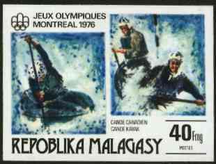 Malagasy Republic 1976 Canoeing 40f imperf from Olympic Games set unmounted mint, as SG 338*, stamps on , stamps on  stamps on canoe