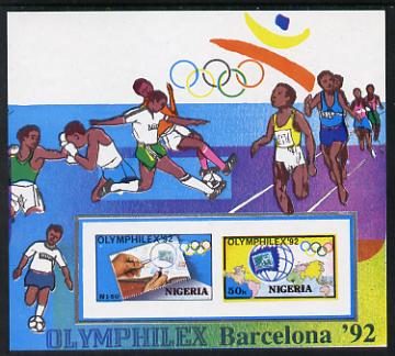 Nigeria 1992 'Olymphilex 92' Olympic Stamp Exhibition imperforate m/sheet unmounted mint, SG MS 632var, stamps on , stamps on  stamps on sport, stamps on stamp on stamp, stamps on olympics, stamps on  stamps on stamponstamp