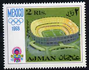 Ajman 1968 Olympic Stadium 2R from Mexico Olympics perf set of 8 unmounted mint, Mi 254, stamps on stadium