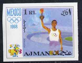 Ajman 1968 Olympic Torch 1R from Mexico Olympics imperf set of 8 unmounted mint, Mi 247B, stamps on , stamps on  stamps on torch