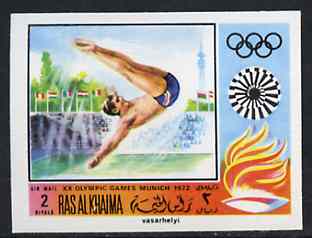 Ras Al Khaima 1970 Diving 2R imperf from Olympics set unmounted mint, Mi 385B, stamps on diving