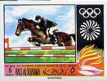 Ras Al Khaima 1970 Show Jumping 5R imperf from Olympics set unmounted mint, Mi 388B, stamps on , stamps on  stamps on show-jumping    horses