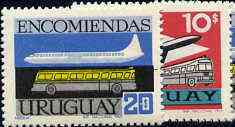 Uruguay 1969 Parcel Post set of 2 (Caravelle & Motor Coach) SG P1397-98 unmounted mint*, stamps on , stamps on  stamps on aviation    caravelle     buses