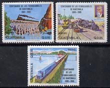 Guatemala 1983 Railway Centenary set of 3 unmounted mint, SG 1217-19*, stamps on railways    bridges    dam    civil engineering