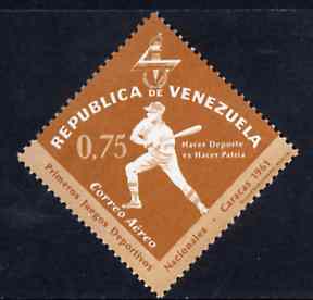 Venezuela 1962 Baseball 75c from National Games Diamond shaped set unmounted mint, SG 1745, stamps on baseball           diamond