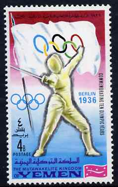 Yemen - Royalist 1968 Fencing 4b from Olympics Winners with Flags set unmounted mint, Mi 520A, stamps on , stamps on  stamps on fencing