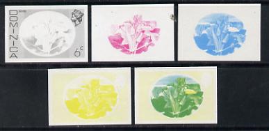 Dominica 1975-78 Ochro 6c set of 5 imperf progressive colour proofs comprising the 4 basic colours plus blue & yellow composite (as SG 496) unmounted mint, stamps on , stamps on  stamps on flowers