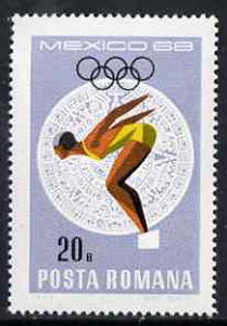 Rumania 1968 Diving 20b unmounted mint from Mexico Olympics set, SG 3575, Mi 2698*, stamps on , stamps on  stamps on sport, stamps on  stamps on diving