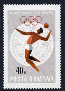 Rumania 1968 Volleyball 40b unmounted mint from Mexico Olympics set, SG 3576, Mi 2699*, stamps on sport, stamps on volleyball