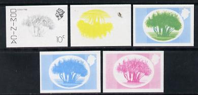 Dominica 1975-78 Screw Pine Tree 10c set of 5 imperf progressive colour proofs comprising the 4 basic colours plus blue & yellow composite (as SG 498) unmounted mint, stamps on trees
