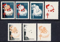 Cinderella - Bermuda 1951 Christmas TB Seal set of 7 unmounted mint progressive proofs comprising the 4 individual colours and three composites incl the issued label, stamps on cinderella, stamps on christmas, stamps on santa, stamps on tb, stamps on diseases