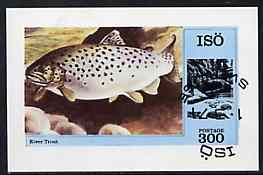 Iso - Sweden 1974 Fish (River Trout) imperf souvenir sheet (300 value) cto used, stamps on fish, stamps on  iso , stamps on 