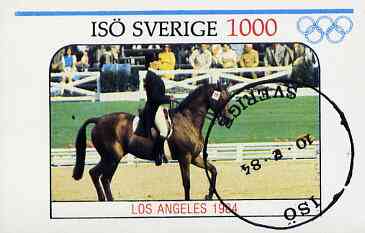 Iso - Sweden 1984 Los Angeles Olympic Games (Dressage) imperf deluxe sheet (1000 value) cto used, stamps on dressage    olympics, stamps on  iso , stamps on 
