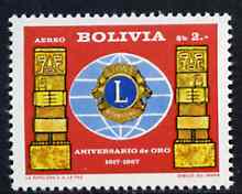 Bolivia 1967 Lions International Air stamp unmounted mint, SG 808, Mi 742*, stamps on , stamps on  stamps on lions int     rotary