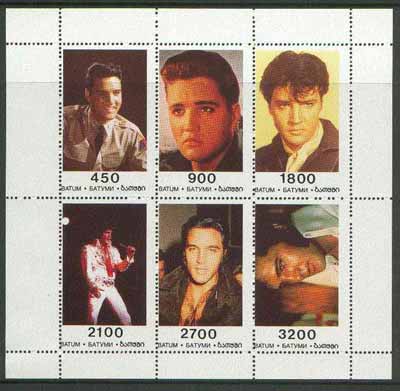Batum 1996 Elvis Presley perf sheetlet containing set of 6 values unmounted mint, stamps on , stamps on  stamps on music     personalities        elvis  entertainments     films    cinema